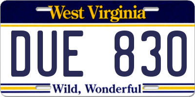 WV license plate DUE830