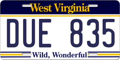 WV license plate DUE835
