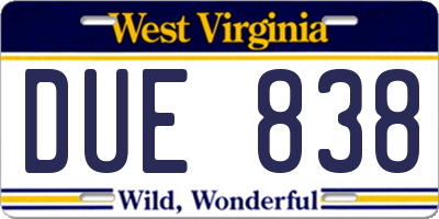 WV license plate DUE838