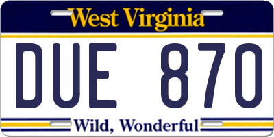 WV license plate DUE870