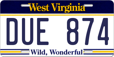 WV license plate DUE874