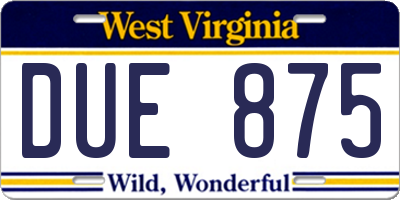 WV license plate DUE875