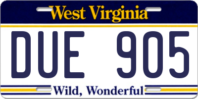 WV license plate DUE905