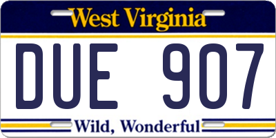 WV license plate DUE907
