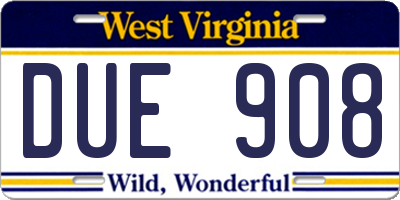 WV license plate DUE908