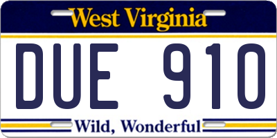 WV license plate DUE910