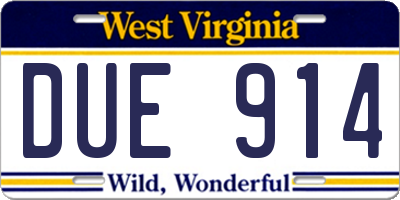 WV license plate DUE914