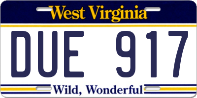 WV license plate DUE917