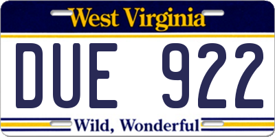 WV license plate DUE922
