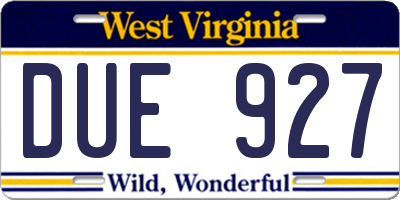 WV license plate DUE927