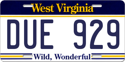 WV license plate DUE929