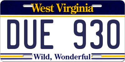 WV license plate DUE930