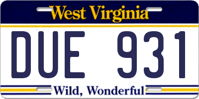 WV license plate DUE931