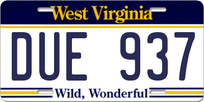 WV license plate DUE937