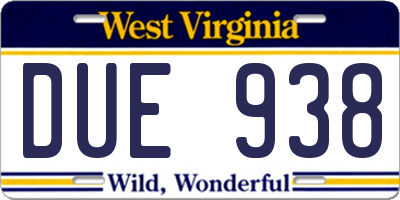 WV license plate DUE938
