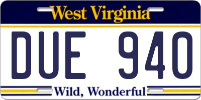 WV license plate DUE940