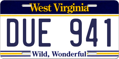 WV license plate DUE941