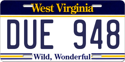 WV license plate DUE948
