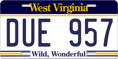 WV license plate DUE957