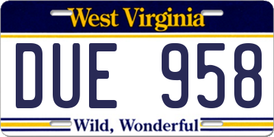 WV license plate DUE958