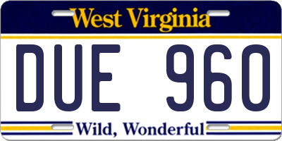WV license plate DUE960