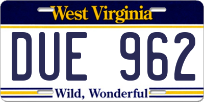 WV license plate DUE962