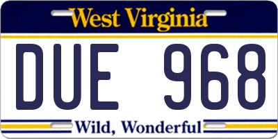 WV license plate DUE968