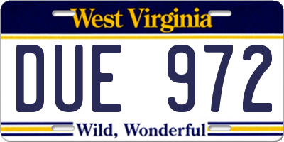WV license plate DUE972