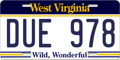 WV license plate DUE978