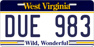 WV license plate DUE983