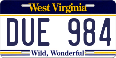 WV license plate DUE984