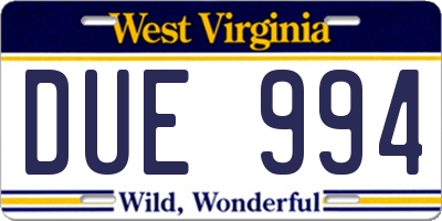 WV license plate DUE994
