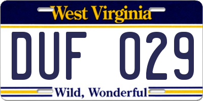 WV license plate DUF029
