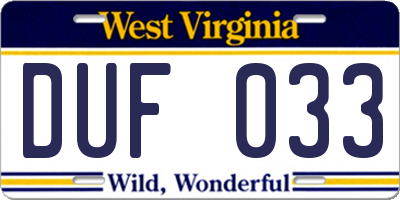 WV license plate DUF033