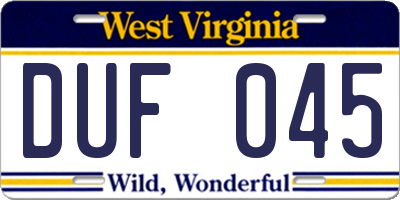 WV license plate DUF045