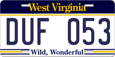 WV license plate DUF053