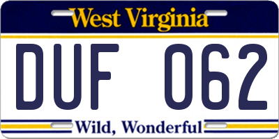 WV license plate DUF062