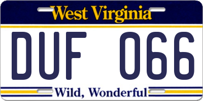 WV license plate DUF066