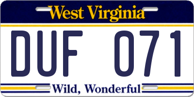 WV license plate DUF071