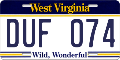 WV license plate DUF074