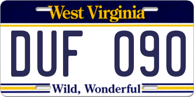 WV license plate DUF090