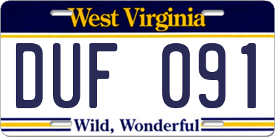 WV license plate DUF091