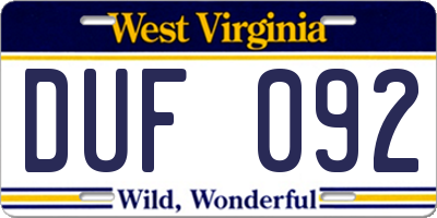 WV license plate DUF092