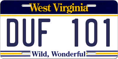 WV license plate DUF101