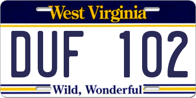 WV license plate DUF102
