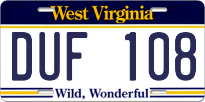 WV license plate DUF108
