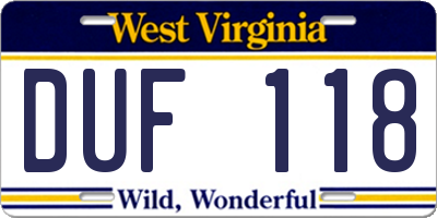 WV license plate DUF118