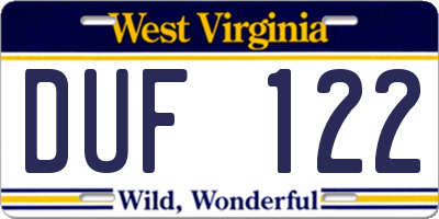 WV license plate DUF122