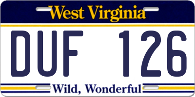 WV license plate DUF126