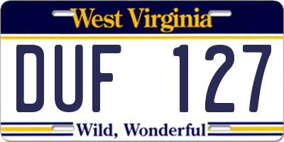 WV license plate DUF127